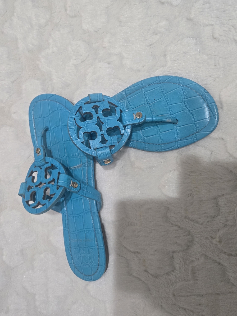 Tory Burch Turquoise Logo Thong Sandals